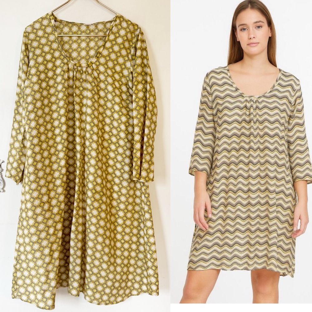 Matta Scoop Neck Gold Geometric Silk Dress L